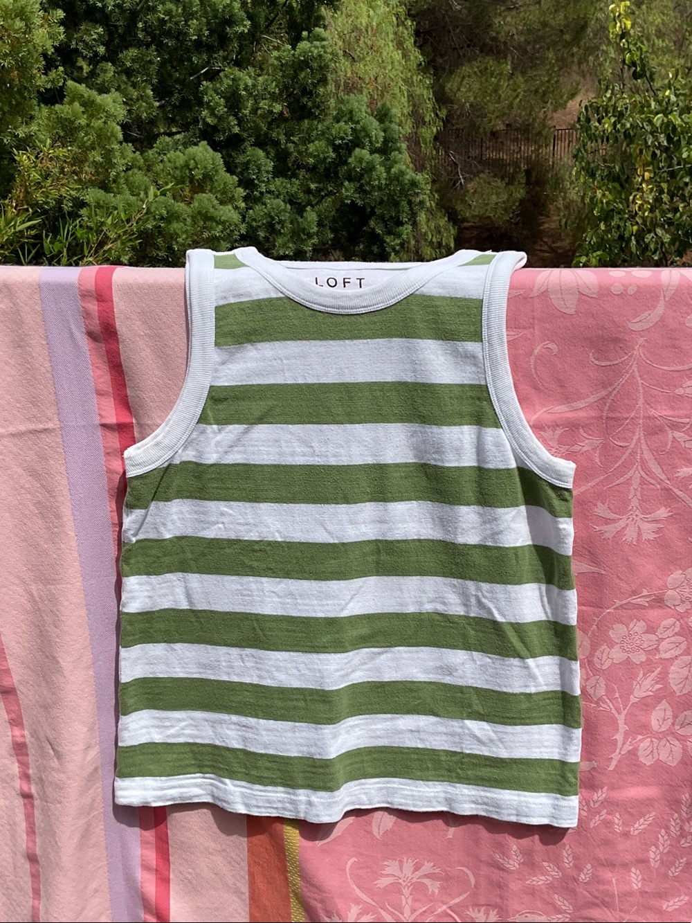 LOFT Girls Olive Green & White Stripe Tank Top - Size Medium